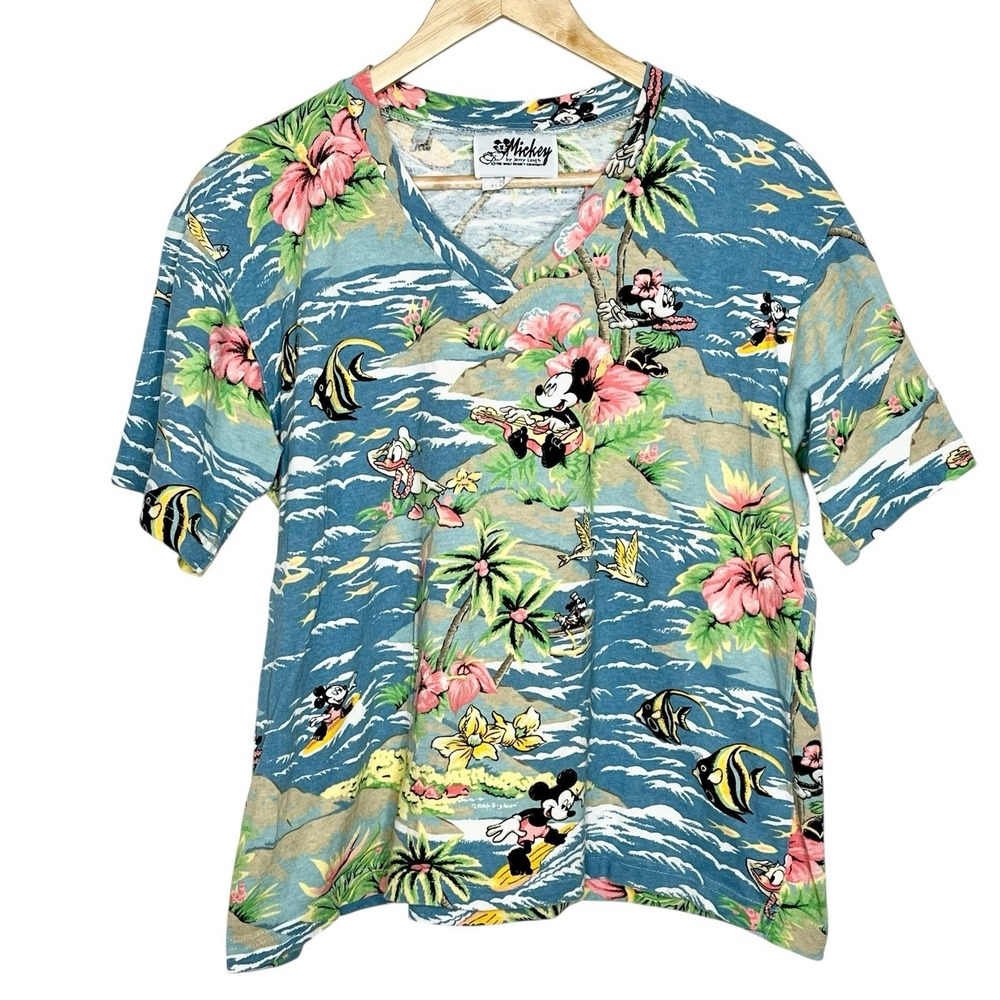 Mickey By Jerry Leigh Vintage Hawaiian Print T Shirt Mens M Tropical Tiki Disney